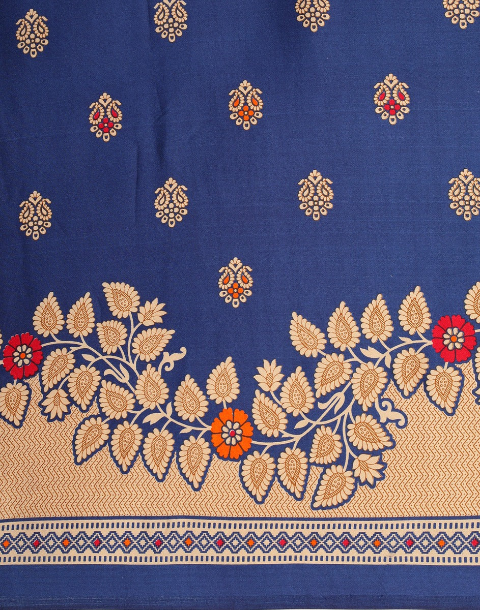 Navy Blue And Multicolored Silk Saree | Sudathi