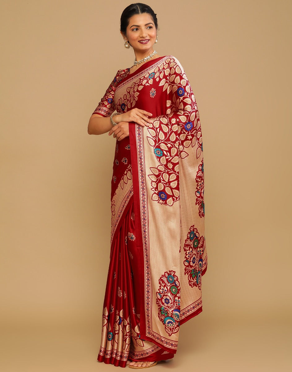 Maroon And Multicolored Silk Saree | Sudathi