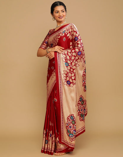 Maroon And Multicolored Silk Saree | Sudathi