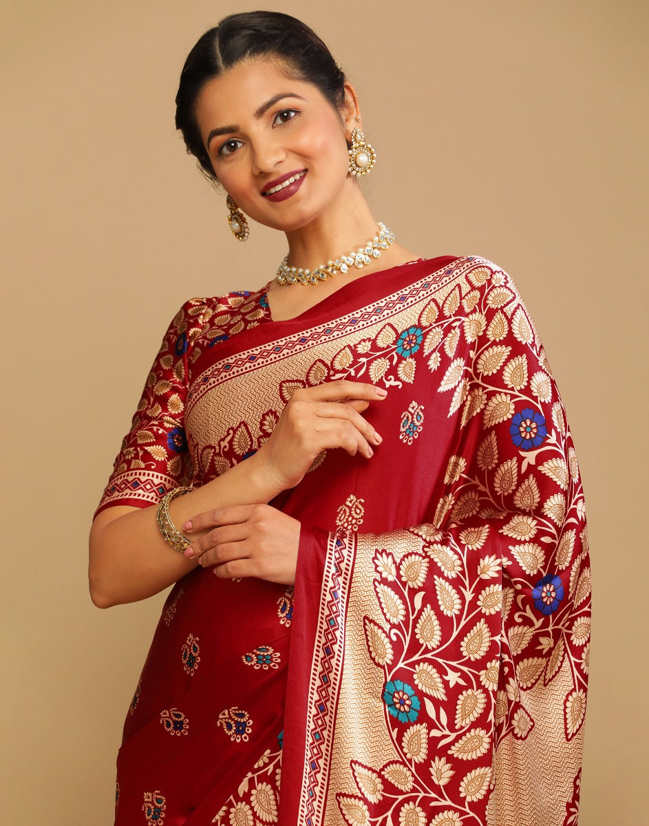 Maroon And Multicolored Silk Saree | Sudathi