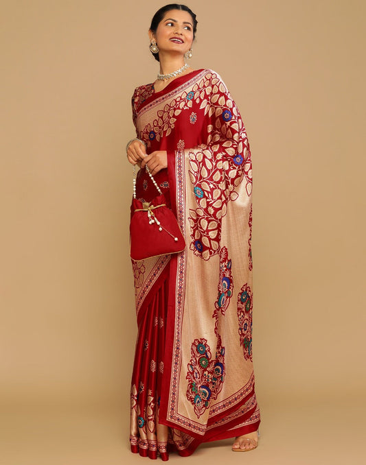 Maroon And Multicolored Silk Saree | Sudathi