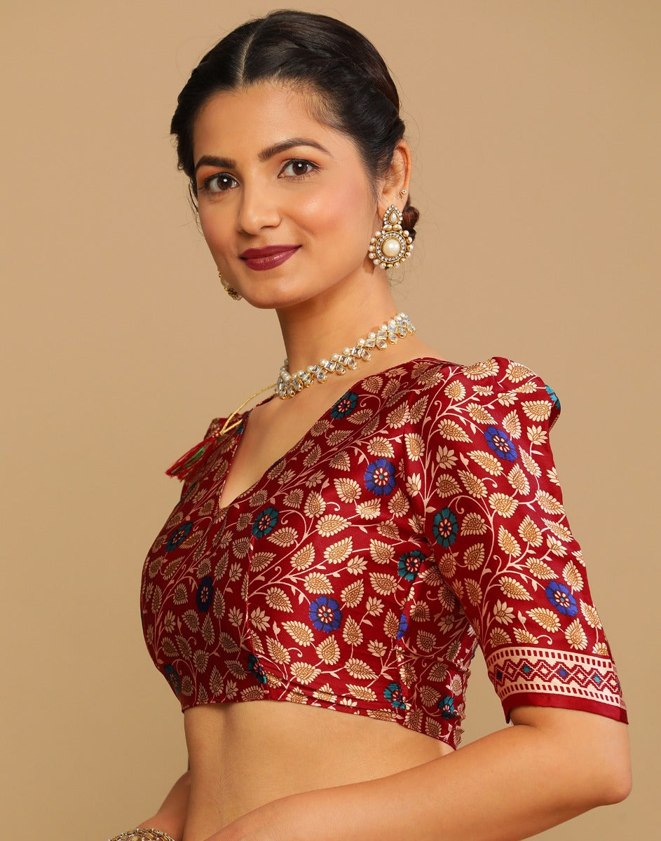 Maroon And Multicolored Silk Saree | Sudathi