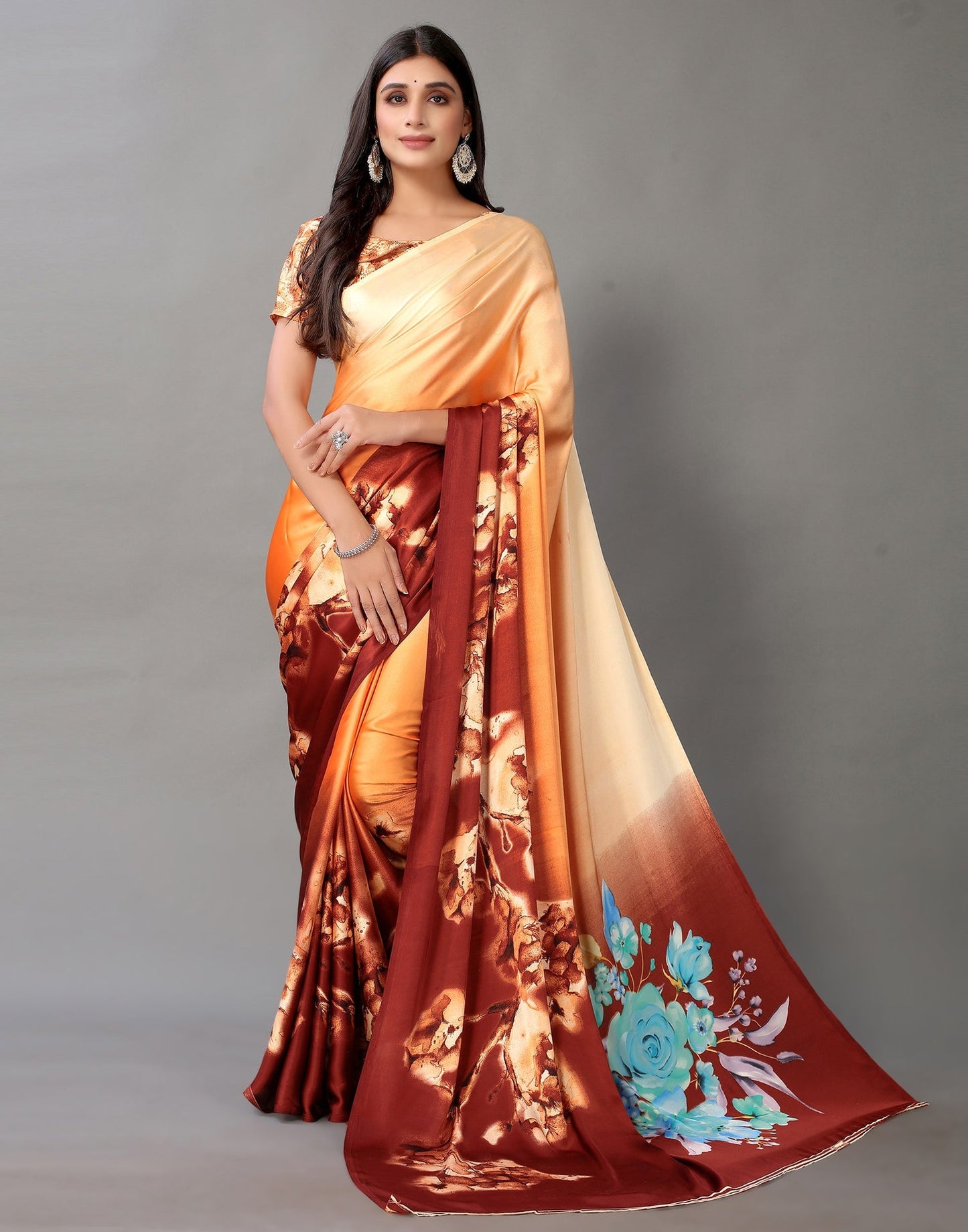 Light Orange And Brown Silk Saree | Sudathi