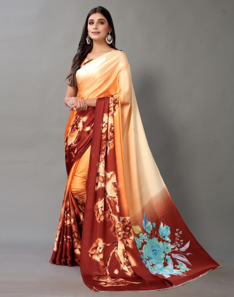 Light Orange And Brown Silk Saree | Sudathi