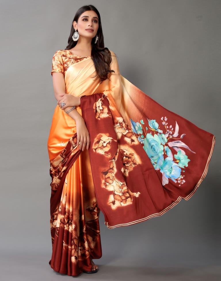 Light Orange And Brown Silk Saree | Sudathi