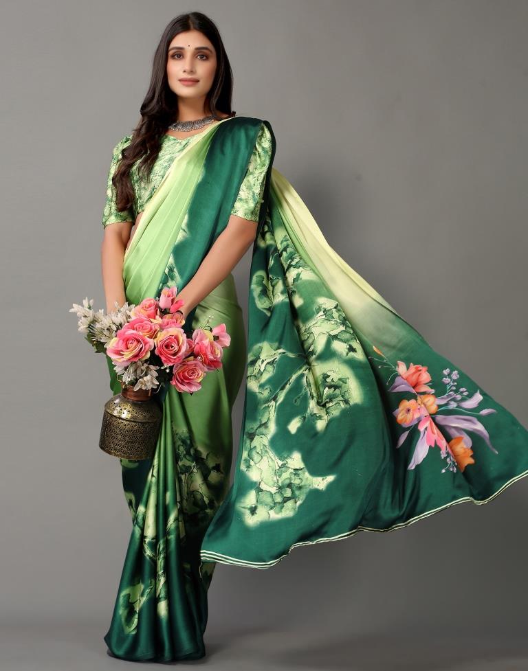 Green And Parrot Green Silk Saree | Sudathi