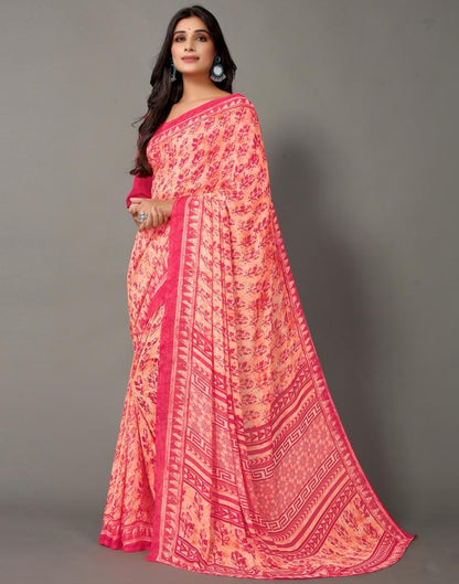 Light Orange And Cherry Pink Georgette Saree | Sudathi