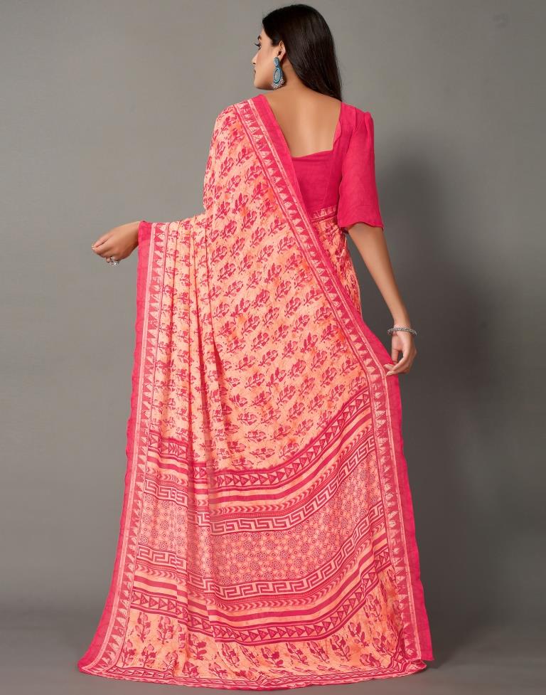 Light Orange And Cherry Pink Georgette Saree | Sudathi