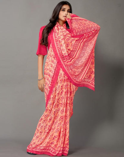 Light Orange And Cherry Pink Georgette Saree | Sudathi