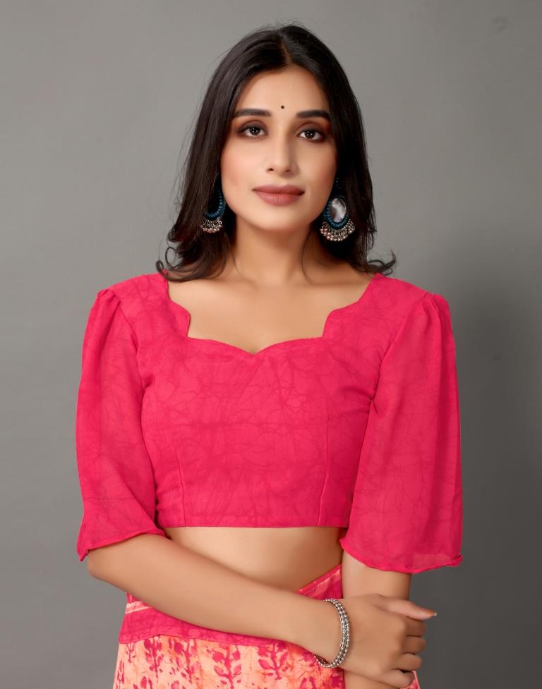 Light Orange And Cherry Pink Georgette Saree | Sudathi