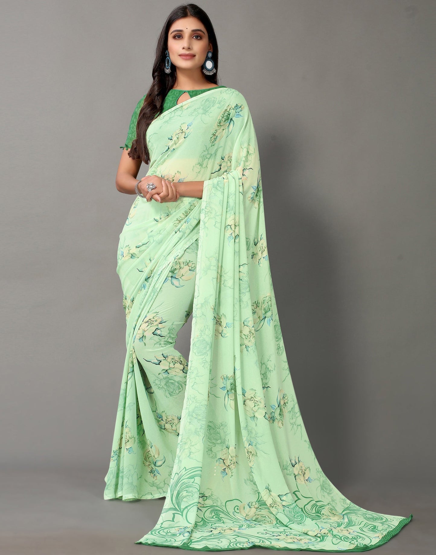 Pista Green And Multicolored Georgette Saree | Sudathi