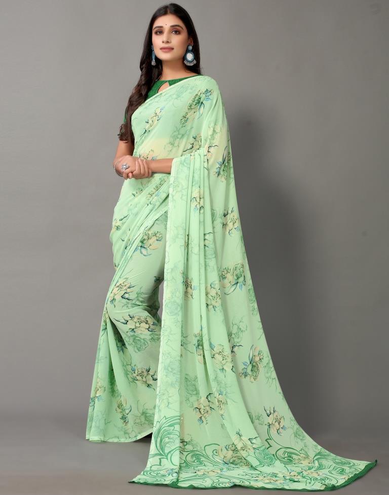 Pista Green And Multicolored Georgette Saree | Sudathi