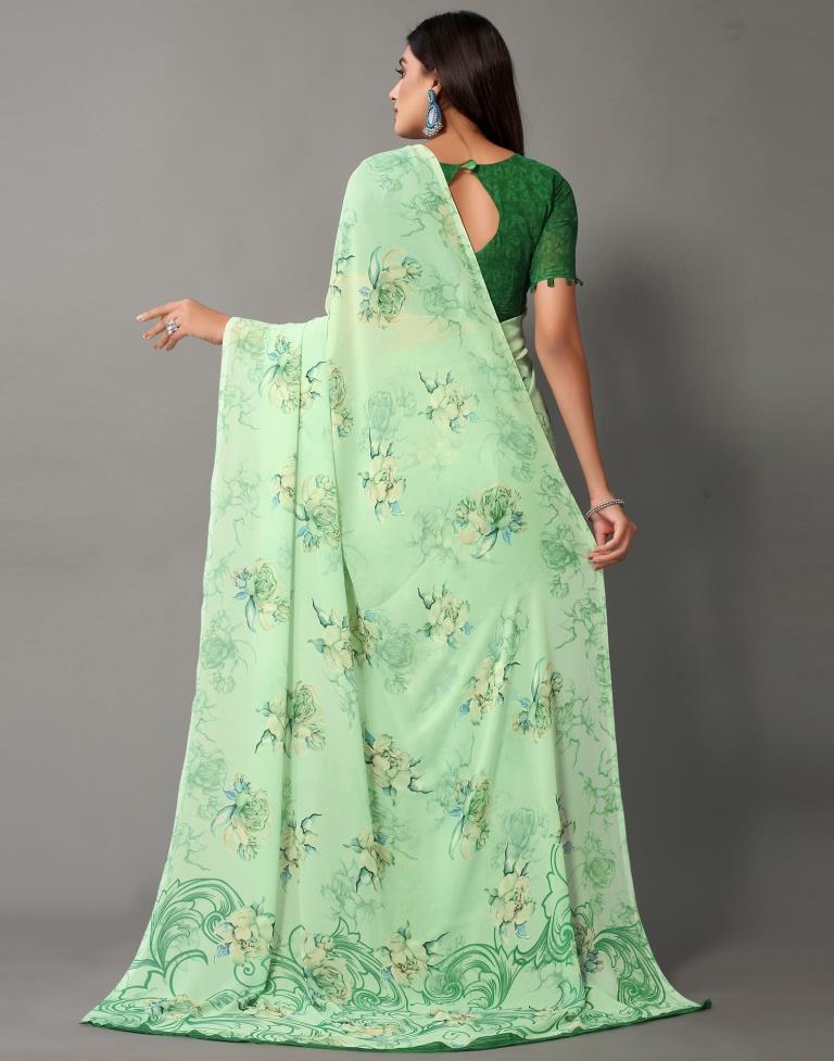 Pista Green And Multicolored Georgette Saree | Sudathi