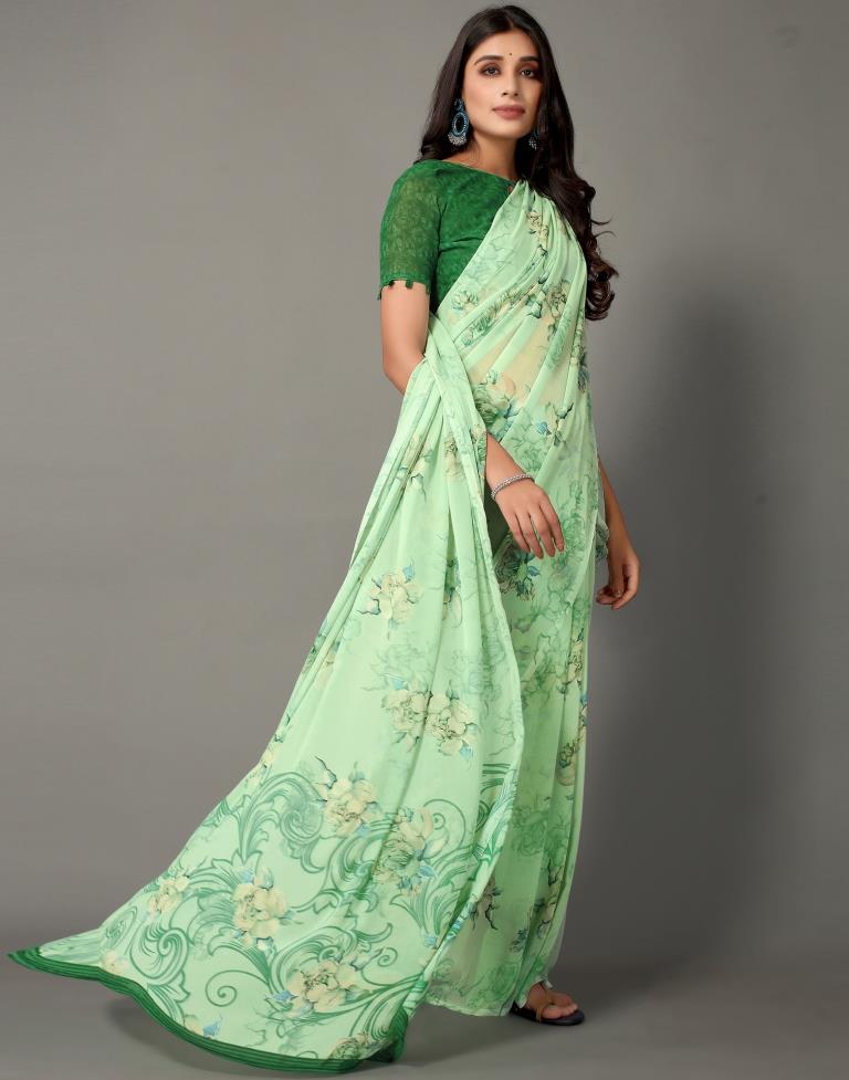 Pista Green And Multicolored Georgette Saree | Sudathi