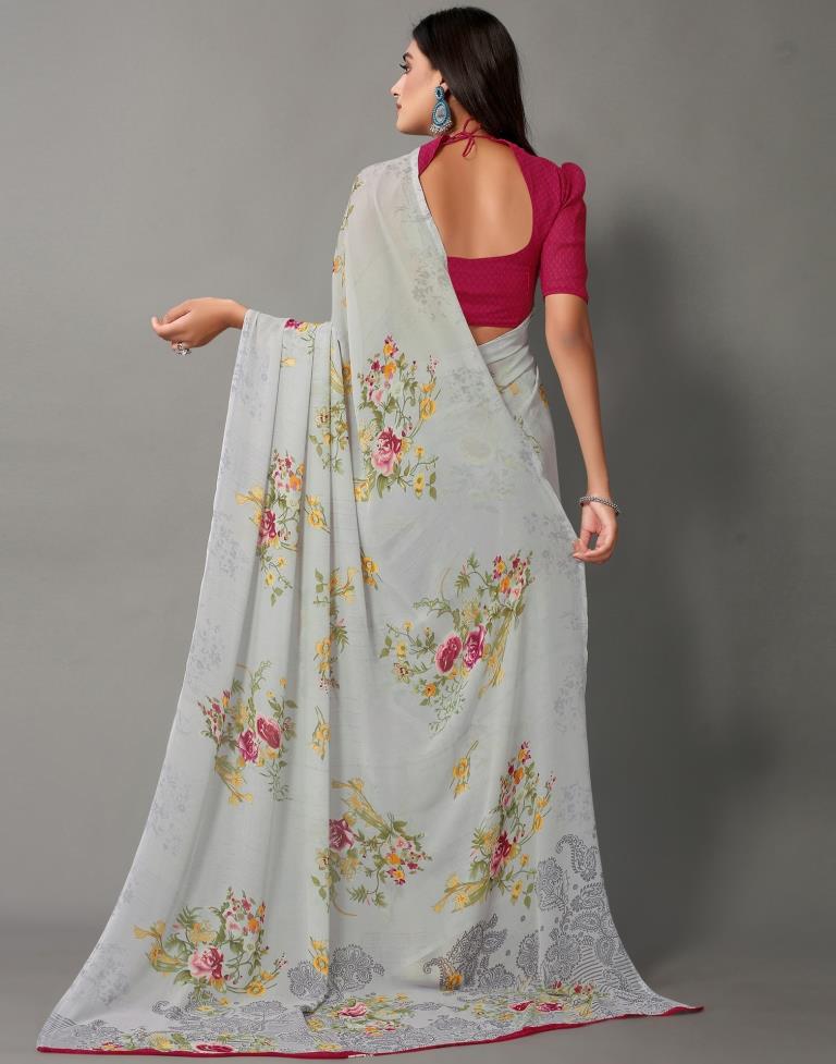 Light Grey And Multicolored Georgette Saree | Sudathi