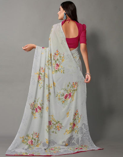 Light Grey And Multicolored Georgette Saree | Sudathi