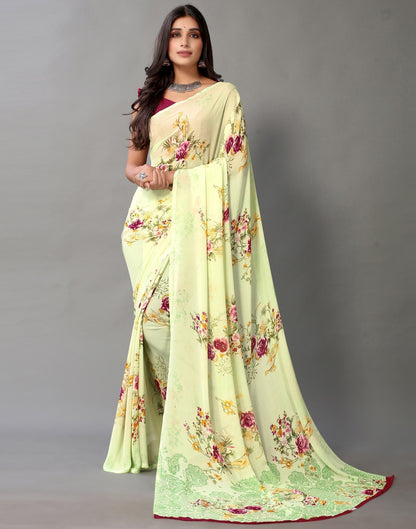 Light Green And Multicolored Georgette Saree | Sudathi