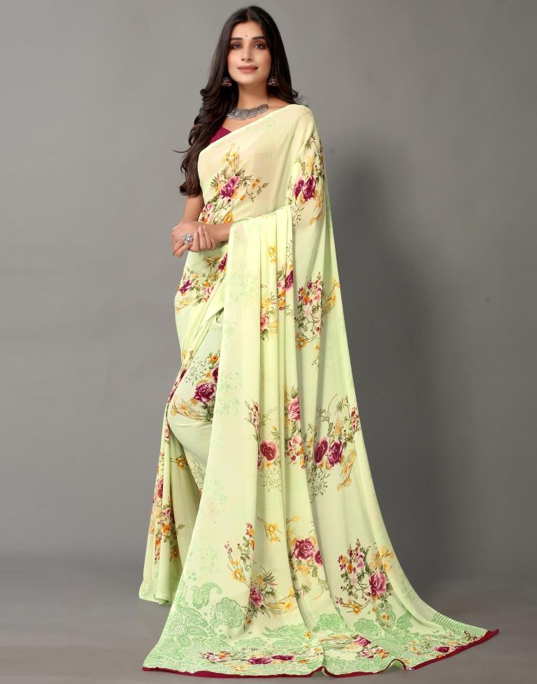 Light Green And Multicolored Georgette Saree | Sudathi