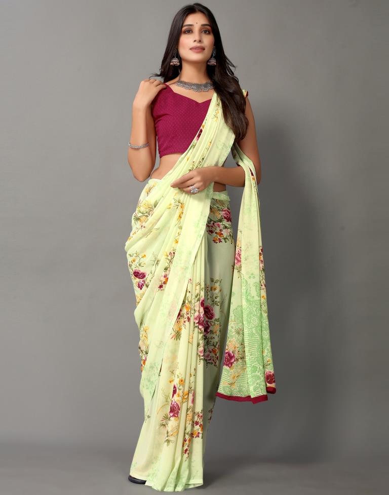 Light Green And Multicolored Georgette Saree | Sudathi