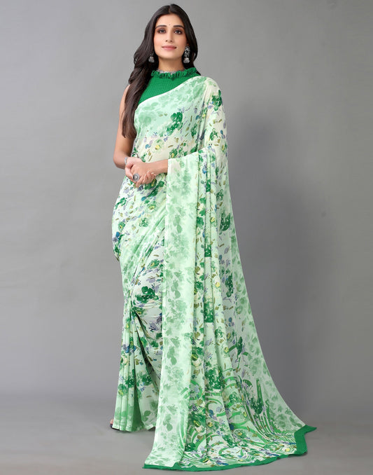 Pista Green And Multicolored Georgette Saree | Sudathi