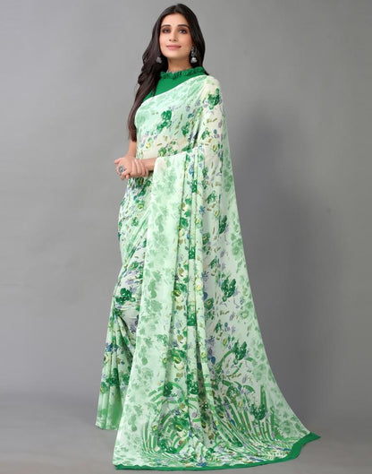 Pista Green And Multicolored Georgette Saree | Sudathi