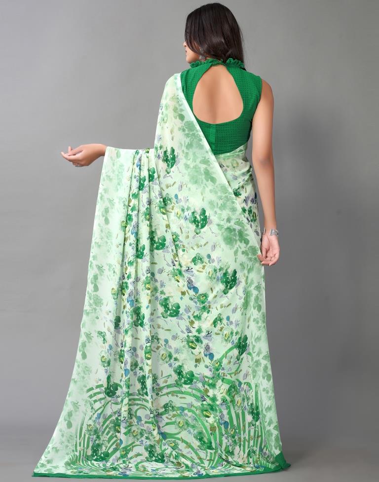 Pista Green And Multicolored Georgette Saree | Sudathi