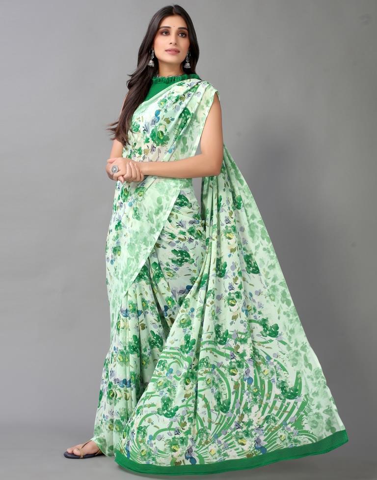 Pista Green And Multicolored Georgette Saree | Sudathi