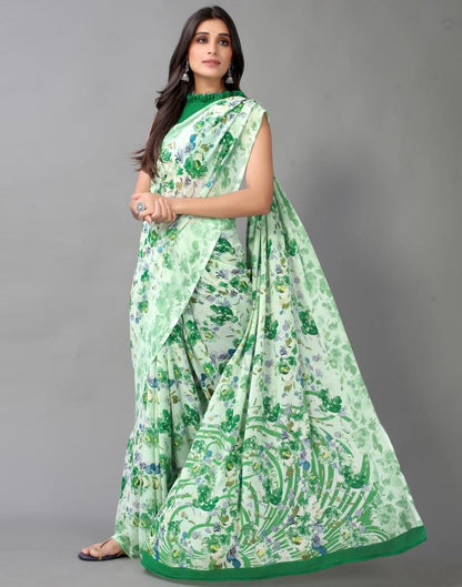 Pista Green And Multicolored Georgette Saree | Sudathi