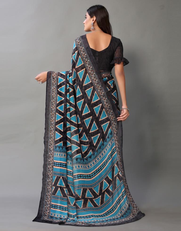Dark Grey And Blue Georgette Saree | Sudathi