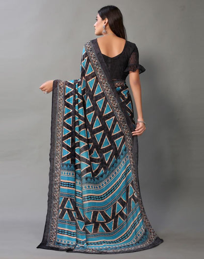 Dark Grey And Blue Georgette Saree | Sudathi