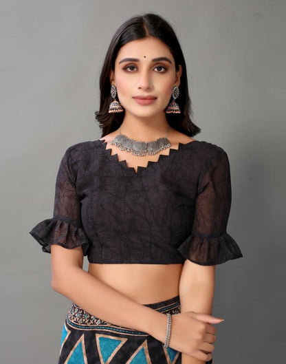 Dark Grey And Blue Georgette Saree | Sudathi