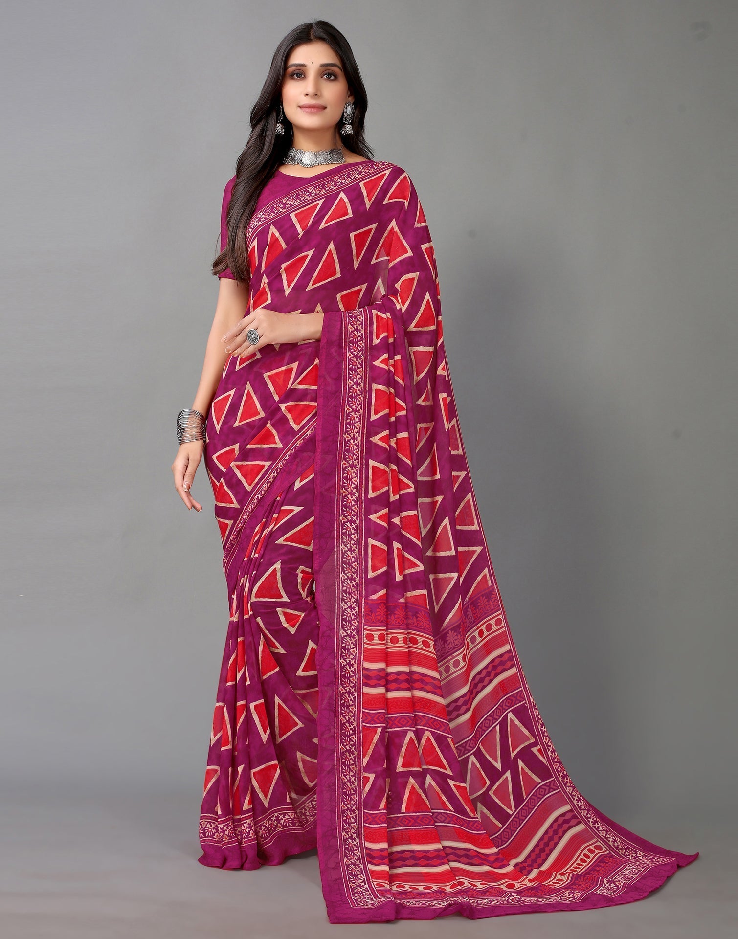 Magenta And Red Georgette Saree | Sudathi