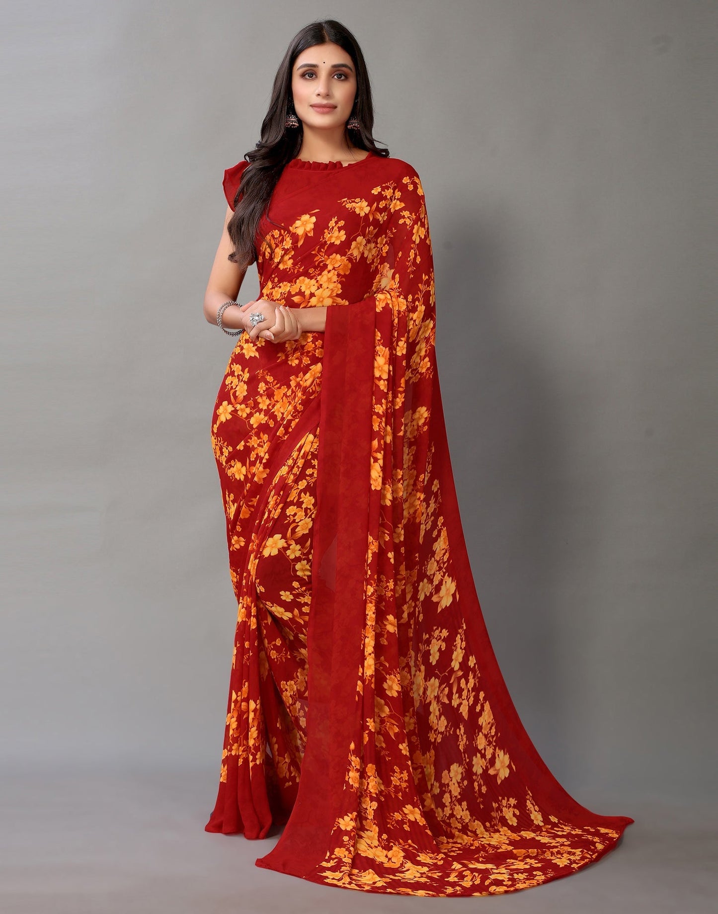 Red And Multicolored Georgette Saree | Sudathi