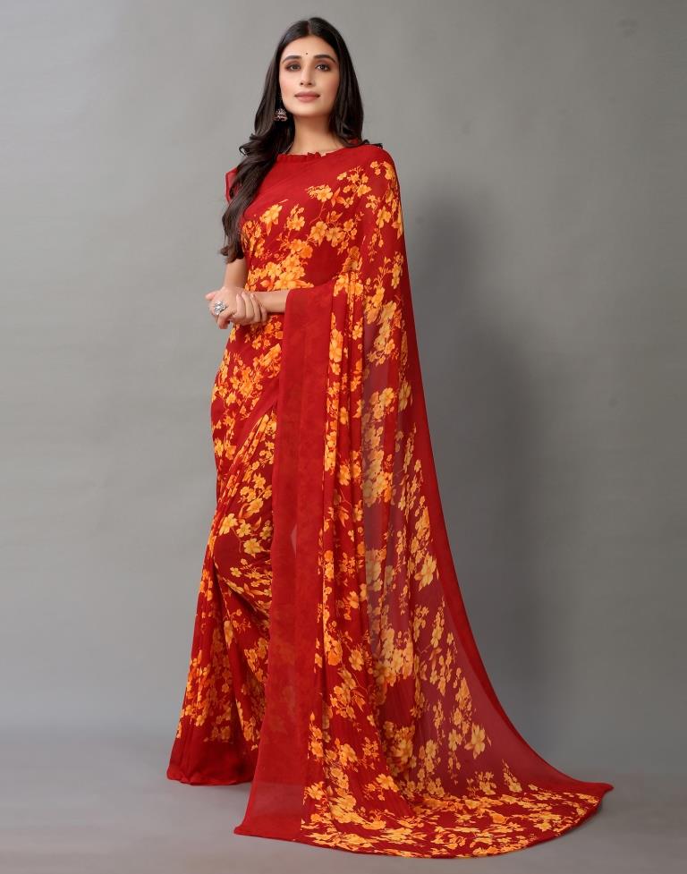 Red And Multicolored Georgette Saree | Sudathi