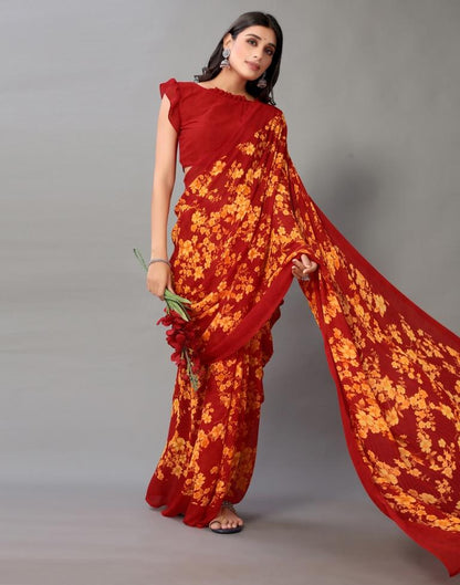 Red And Multicolored Georgette Saree | Sudathi