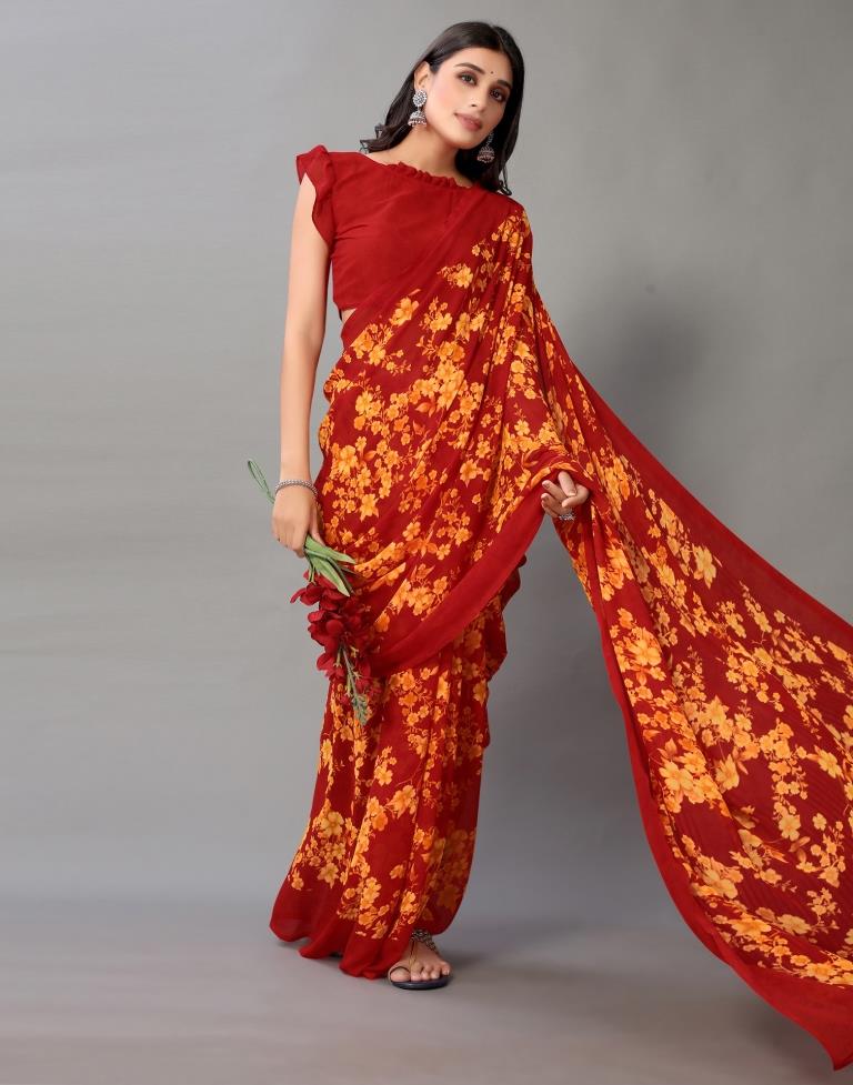 Red And Multicolored Georgette Saree | Sudathi