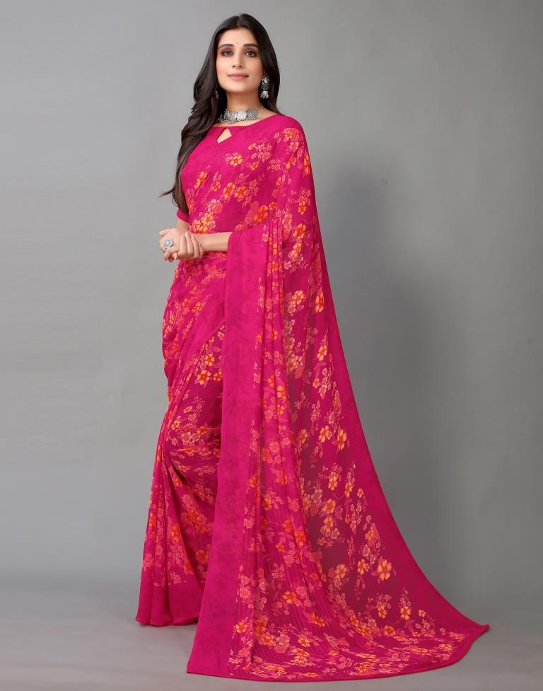 Hot Pink And Multicolored Georgette Saree | Sudathi