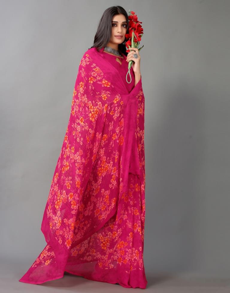 Hot Pink And Multicolored Georgette Saree | Sudathi