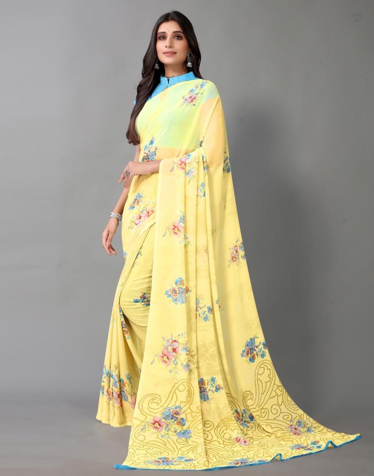 Light Yellow And Multicolored Georgette Saree | Sudathi