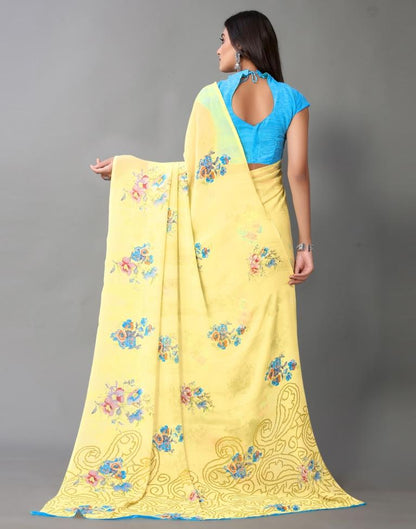 Light Yellow And Multicolored Georgette Saree | Sudathi