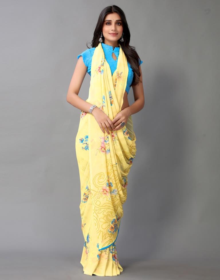 Light Yellow And Multicolored Georgette Saree | Sudathi