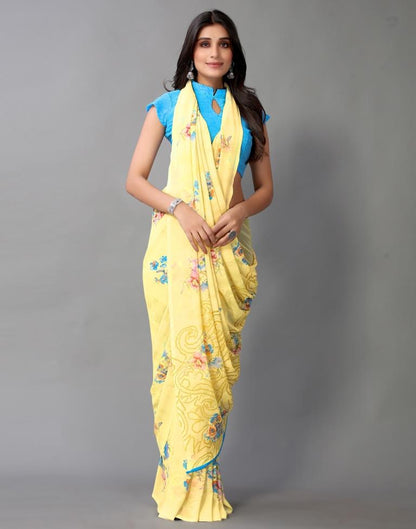 Light Yellow And Multicolored Georgette Saree | Sudathi
