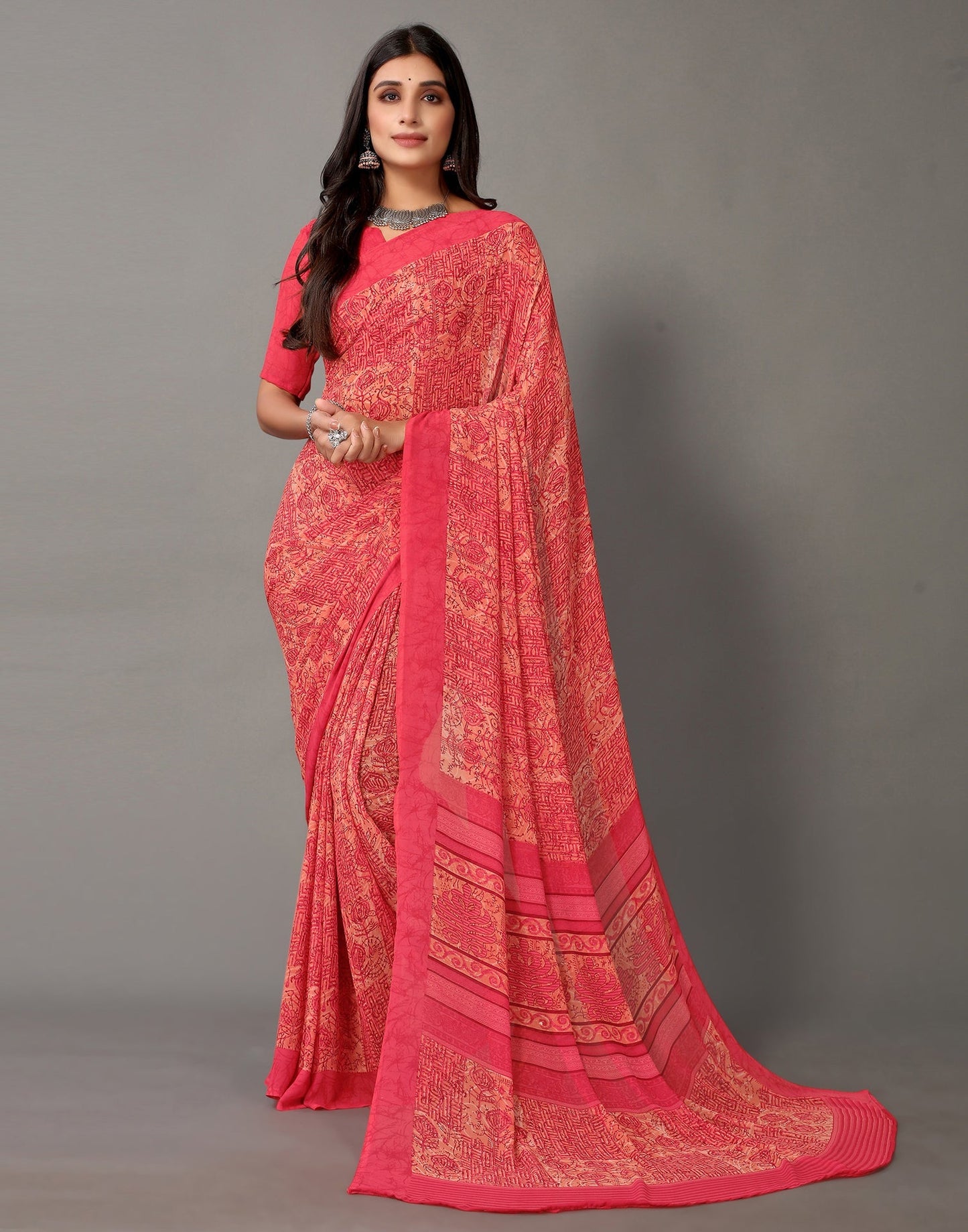 Peach And Multicolored Georgette Saree | Sudathi