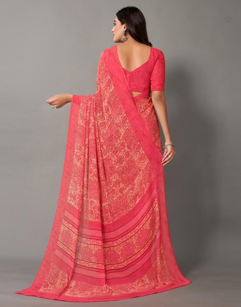 Peach And Multicolored Georgette Saree | Sudathi
