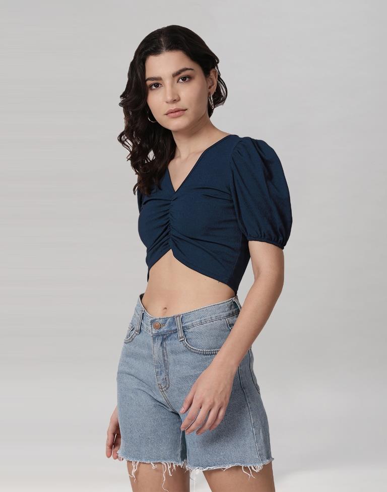 Blue Coloured Lycra Knitted Top | Sudathi
