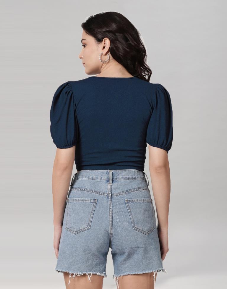 Blue Coloured Lycra Knitted Top | Sudathi