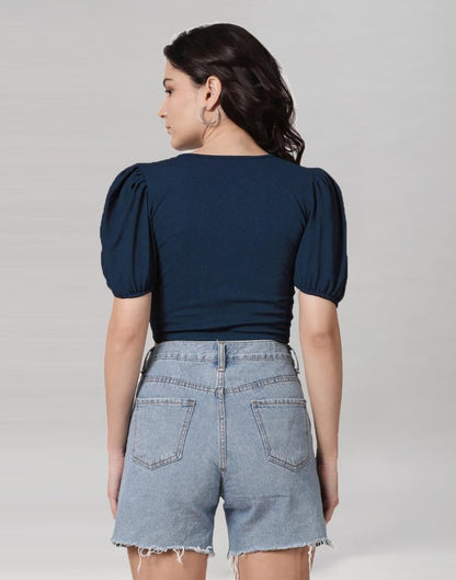 Blue Coloured Lycra Knitted Top | Sudathi