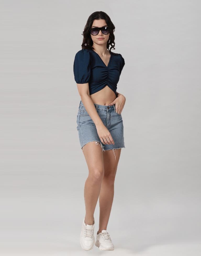 Blue Coloured Lycra Knitted Top | Sudathi