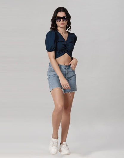 Blue Coloured Lycra Knitted Top | Sudathi