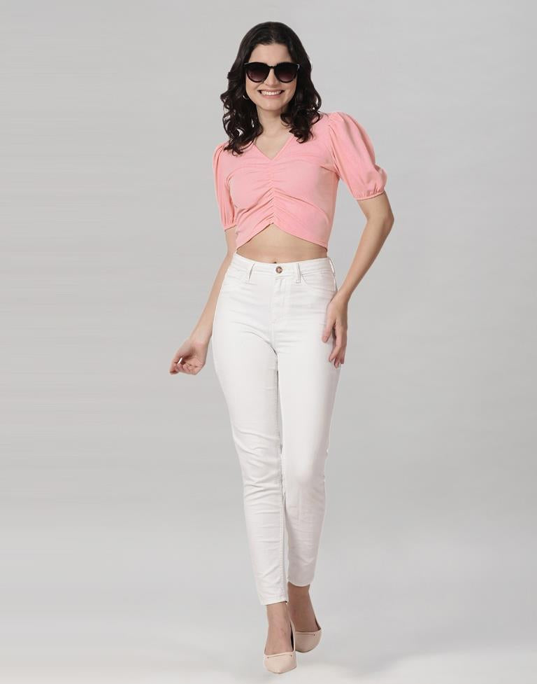 Peach Coloured Lycra Knitted Top | Sudathi